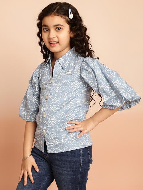 girls grey printed puff sleeve shirt top - 21708065 - Very Small Image - 1