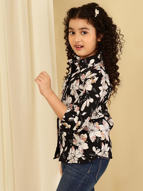 girls floral printed three quater sleeve shirt top - 21708081 - Very Small Image - 1