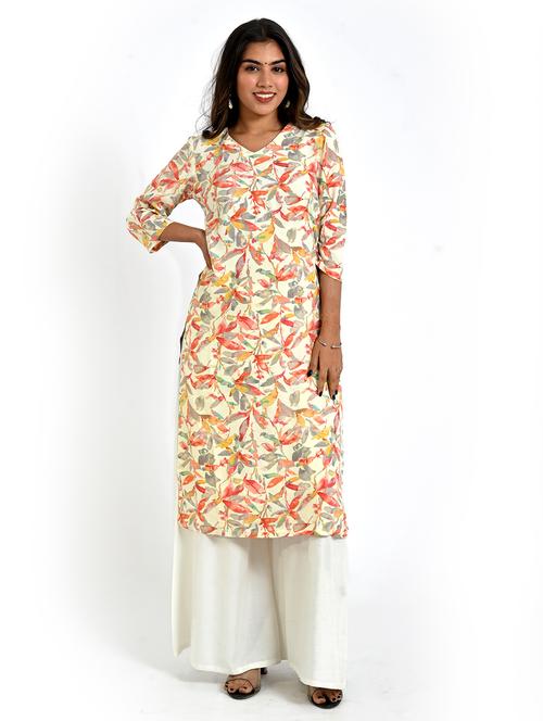 women printed three quarter sleeve straight kurta - 21708122 - Very Small Image - 1