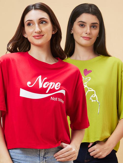 women pack of 2 printed oversized t-shirt - 21708406 - Very Small Image - 1