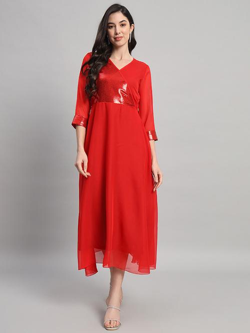 women sequined  overlap neck fit & flare dress - 21709703 - Very Small Image - 1