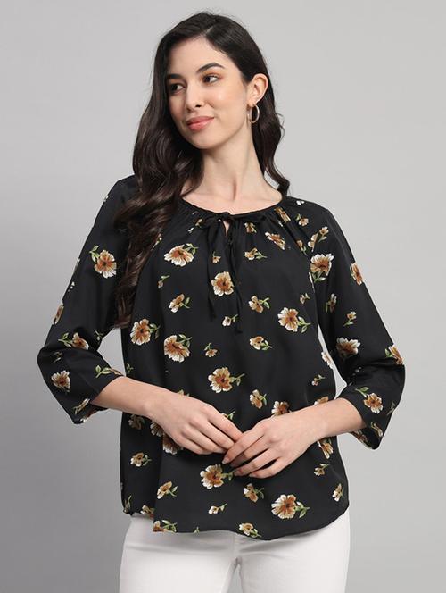 women floral print tie up neck regular top - 21709786 - Very Small Image - 1