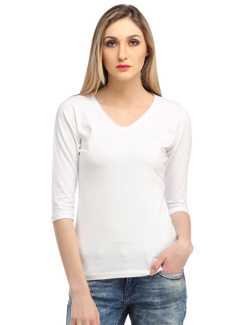 women solid three quarter sleeves regular top - 21711290 - Very Small Image - 1