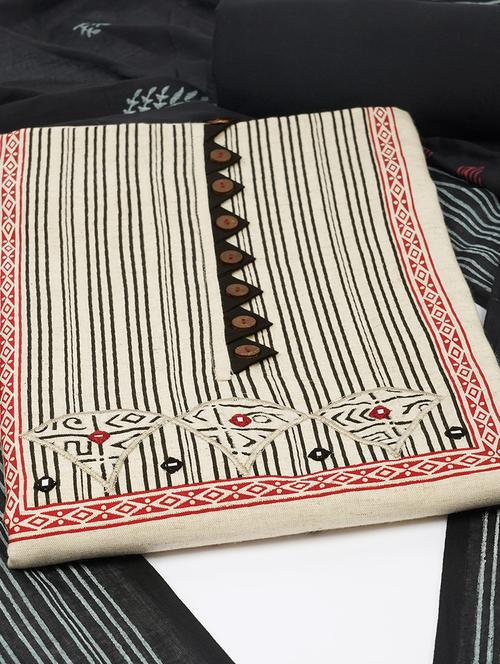 women off white printed unstitched suit - 21711778 - Very Small Image - 1