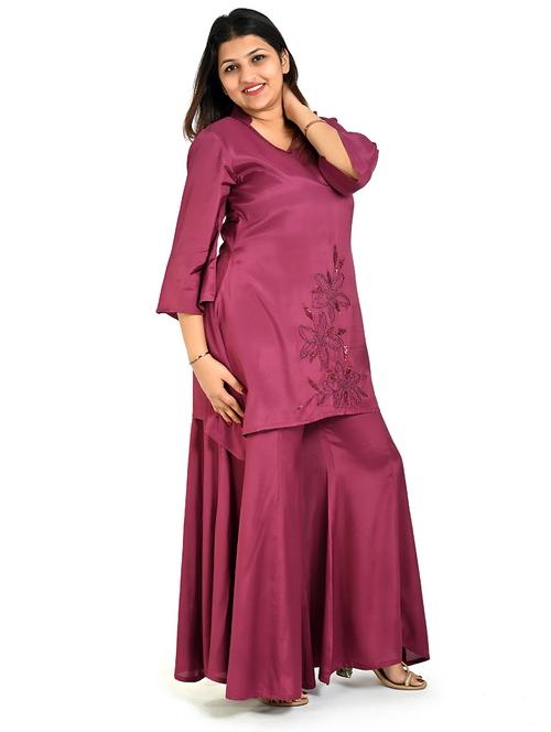 women pink embellished v neck co-ords set - 21711977 - Very Small Image - 1