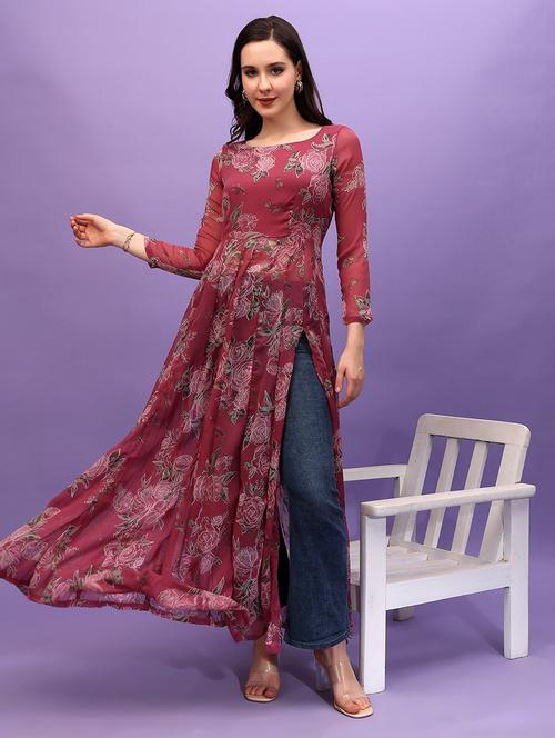women printed long side slit tunic - 21712576 - Very Small Image - 1