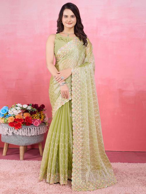 women sequin work embroidered saree with blouse - 21713574 - Very Small Image - 1