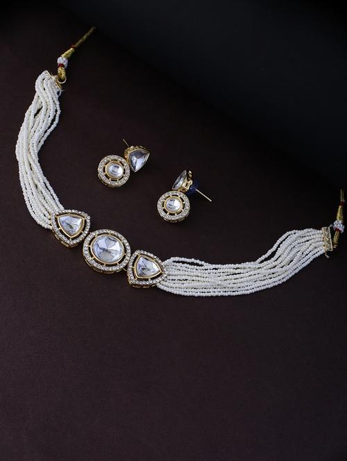 pearl kundan stone studded jewellery set - 21713807 - Very Small Image - 1