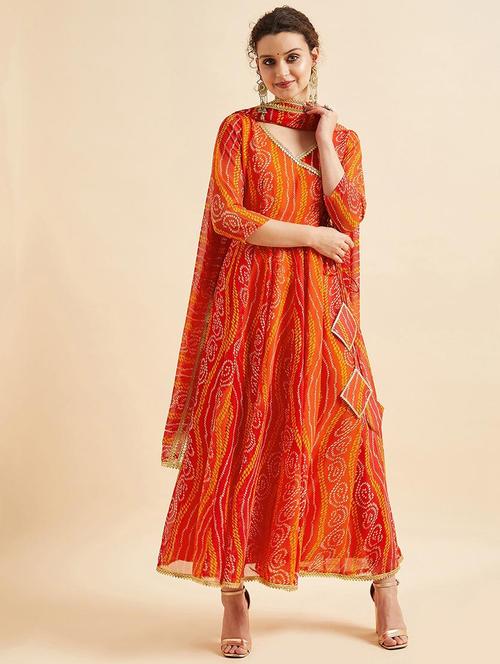 women green bandhani printed kurta dupatta set - 21715833 - Very Small Image - 1