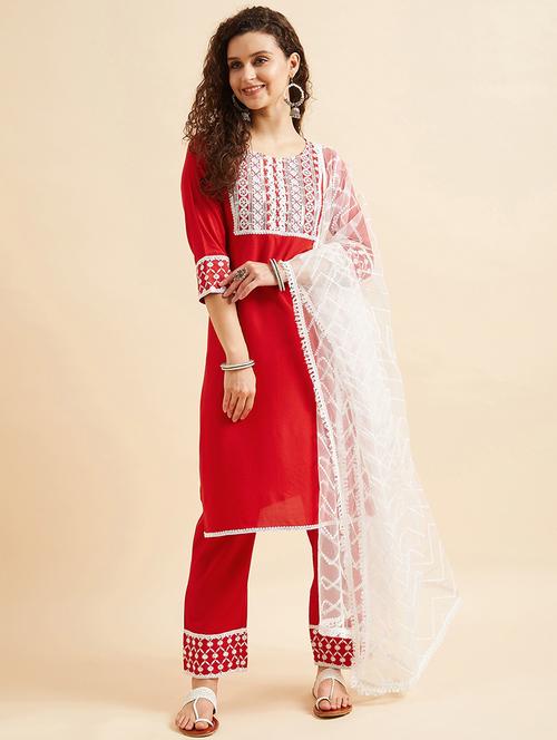 women three quarter sleeve kurta pant with dupatta set  - 21715981 - Very Small Image - 1