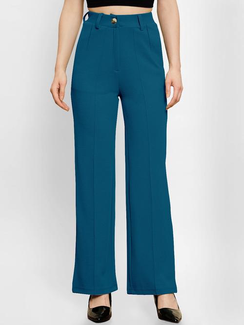 women solid high rise straight trouser - 21716188 - Very Small Image - 1