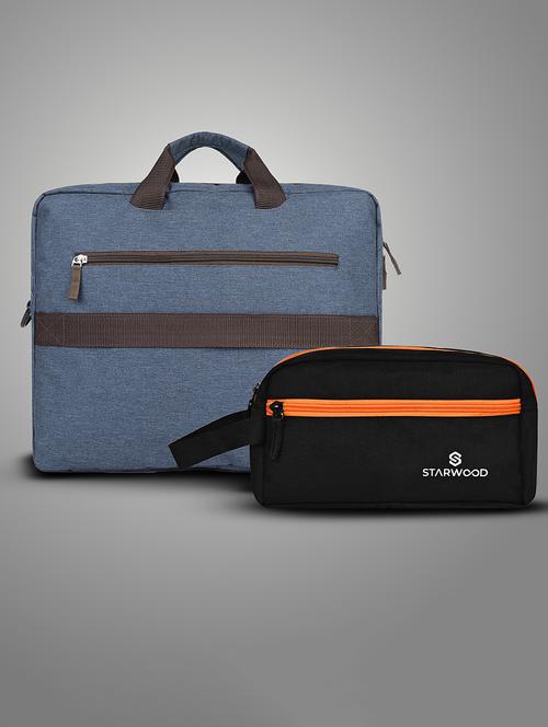 Men Solid Adjustable Strap Laptopbag With Pouch - 21716820 - Very Small Image - 1