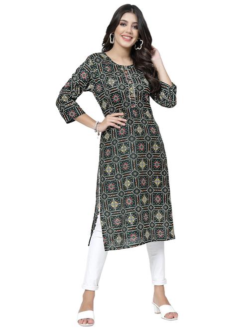 women round neck printed straight kurta - 21717766 - Very Small Image - 1