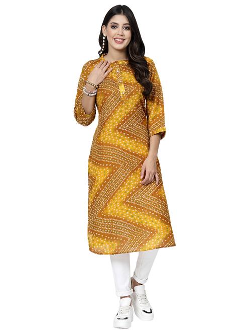 women mandarin neck bandhani printed straight kurta - 21717768 - Very Small Image - 1