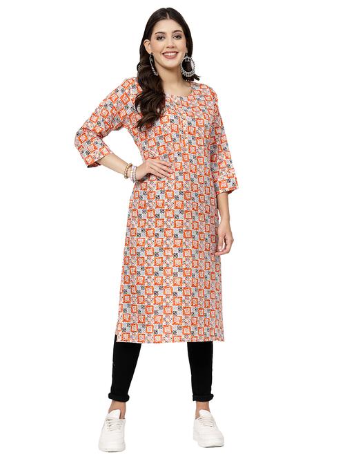 women round neck printed straight kurta - 21717773 - Very Small Image - 1