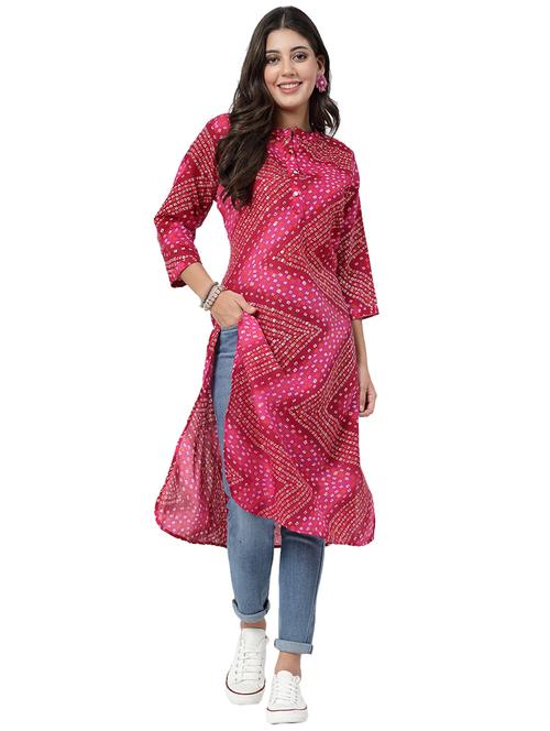 women mandarin neck bandhani printed straight kurta - 21717780 - Very Small Image - 1