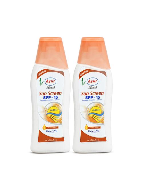 ayur herbals sun screen lotion with vitamin -e & wheatgerm oil i skin against harmful uva / uvb of sun i pack of 2 -100ml - 21719842 - Very Small Image - 1