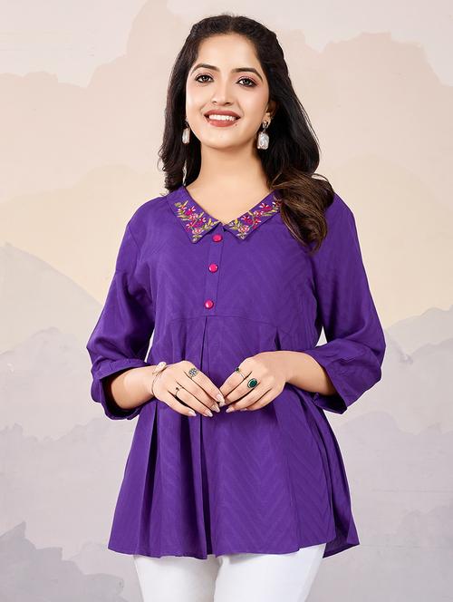 women purple embroidered line top - 21721886 - Very Small Image - 1