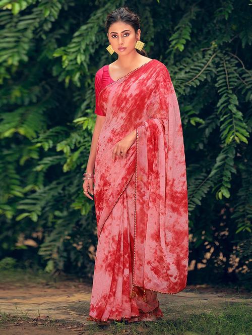 women red printed saree with blouse - 21722085 - Very Small Image - 1