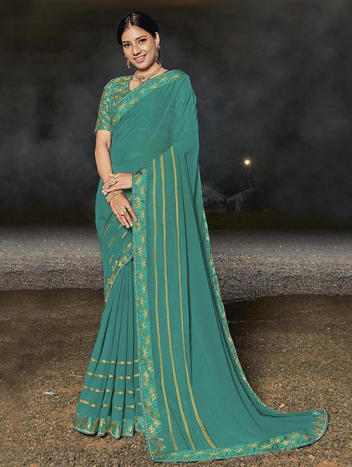 women solid with bordered saree with blouse - 21722330 - Very Small Image - 1
