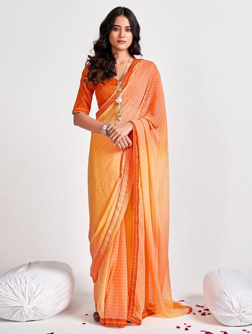 women orange sequin work saree with blouse - 21722439 - Very Small Image - 1