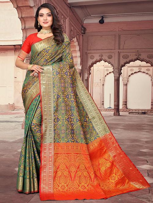 women self design patola saree with blouse - 21722536 - Very Small Image - 1