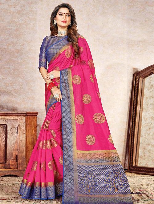 pink self design bordered saree with blouse - 21722611 - Very Small Image - 1