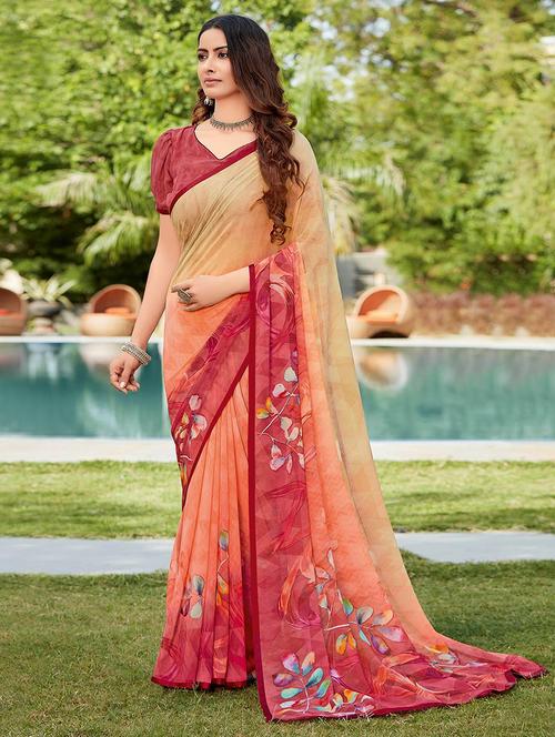 women printed bordered saree with blouse - 21722985 - Very Small Image - 1