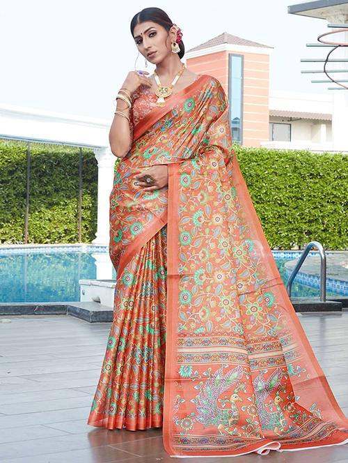 women printed bordered saree with blouse - 21723049 - Very Small Image - 1