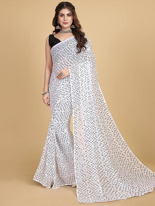 women white sequin work saree with blouse - 21723129 - Very Small Image - 1
