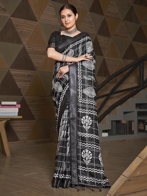 women printed bordered saree with blouse - 21723147 - Very Small Image - 1