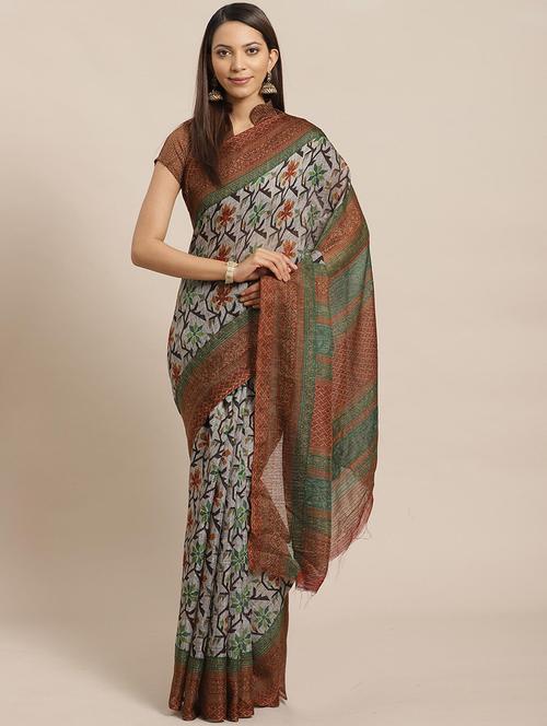 grey art silk bordered saree with blouse - 21723161 - Very Small Image - 1