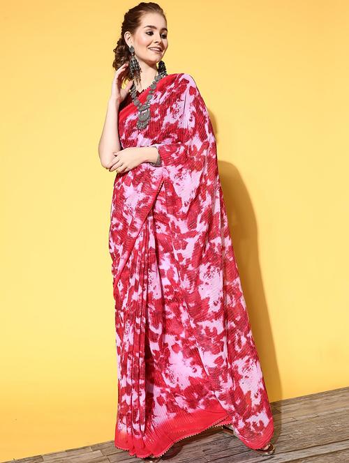 women red printed sequin work saree with blouse - 21723236 - Very Small Image - 1