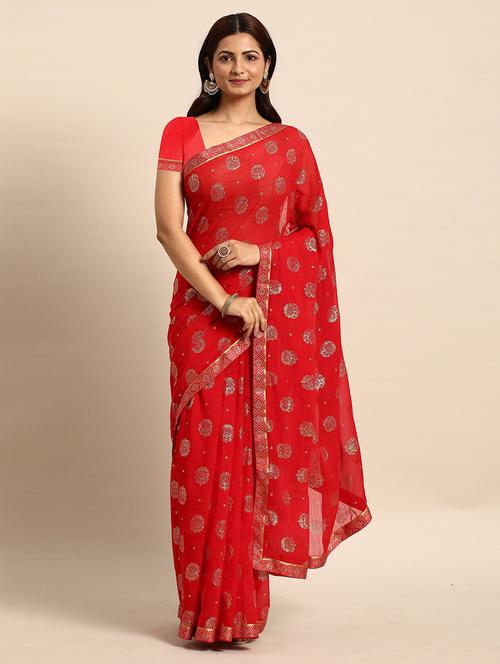 women printed bordered saree with blouse - 21723272 - Very Small Image - 1