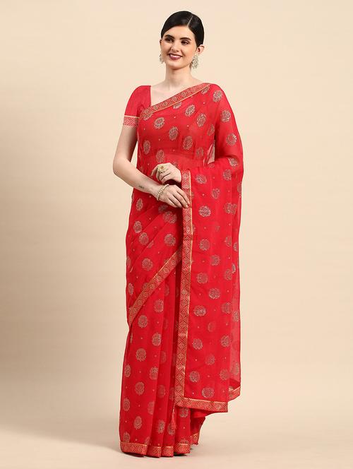 women printed bordered saree with blouse - 21723276 - Very Small Image - 1