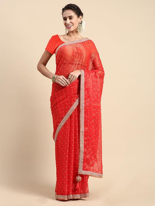 women bandhani printed embroidered saree with blouse - 21723318 - Very Small Image - 1