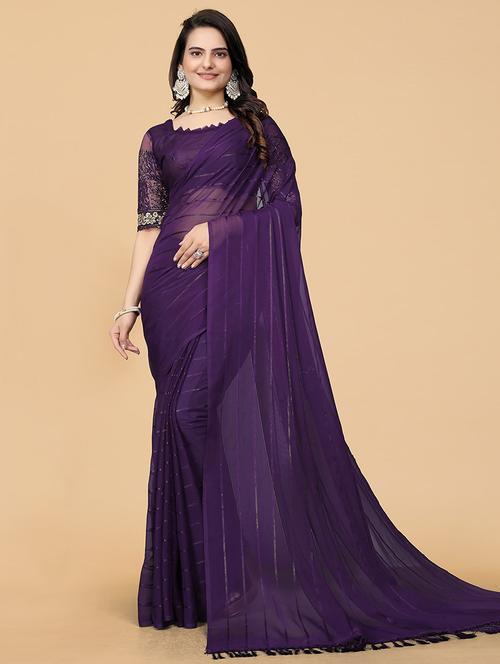 women purple embellished saree with blouse - 21723352 - Very Small Image - 1