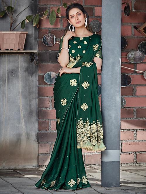 women green embroidered saree with blouse - 21723484 - Very Small Image - 1