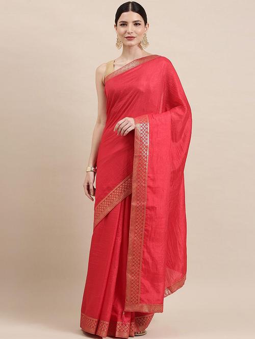 women red solid zari bordered saree with blouse - 21723522 - Very Small Image - 1