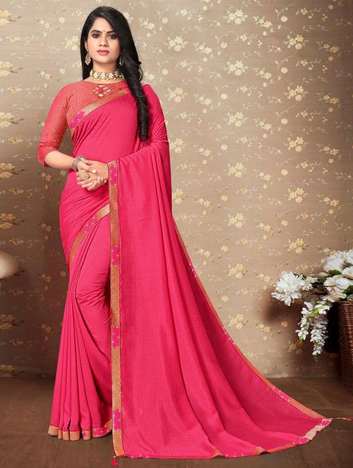 women pink lace work bordered saree with blouse - 21723530 - Very Small Image - 1