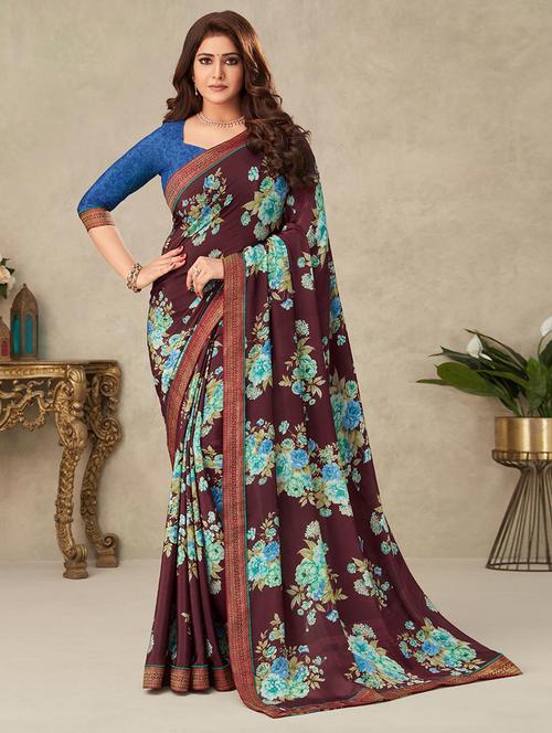 women floral printed bordered saree with blouse - 21723777 - Very Small Image - 1