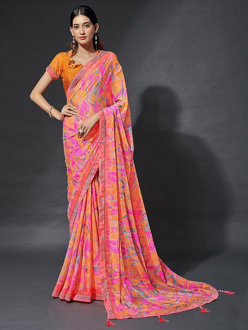 women bandhani printed bordered saree with blouse - 21723809 - Very Small Image - 1