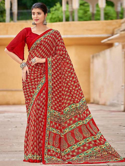 women printed bordered saree with blouse - 21723877 - Very Small Image - 1