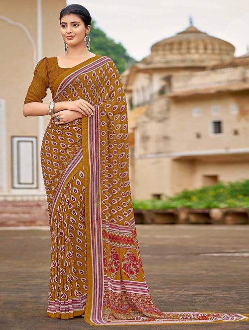 women printed bordered saree with blouse - 21723879 - Very Small Image - 1
