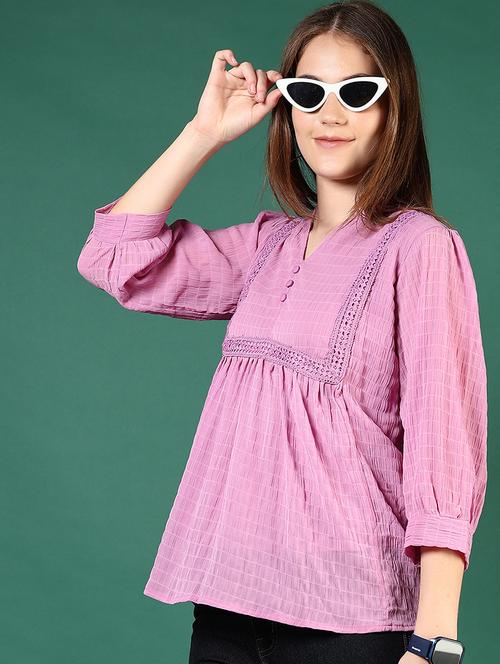 women lavender solid puff sleeve a-line top - 21724048 - Very Small Image - 1