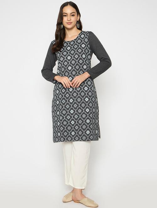 women printed long sleeves woolen kurta - 21724314 - Very Small Image - 1