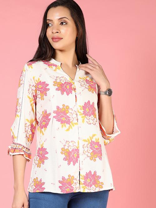 women floral print mandarin neck shirt style top - 21725659 - Very Small Image - 1