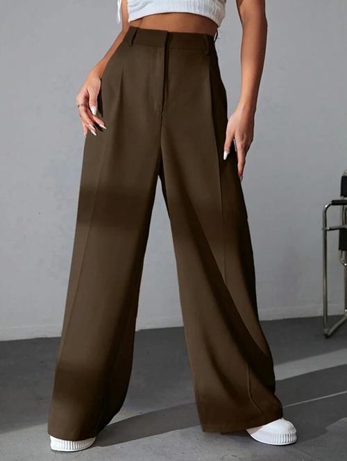 women solid high rise wide leg trouser - 21726552 - Very Small Image - 1