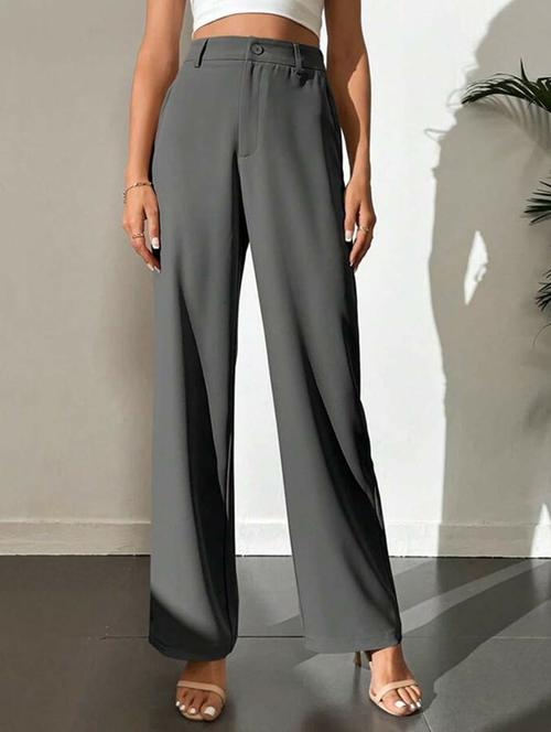 women solid high rise straight trouser - 21726927 - Very Small Image - 1