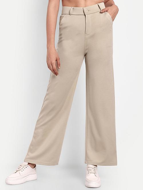 women solid high rise straight trouser - 21727485 - Very Small Image - 1